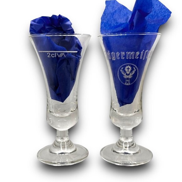 2 Jägermeister Footed Cordial Shot Glasses White Stag Vintage German Barware - Picture 5 of 7